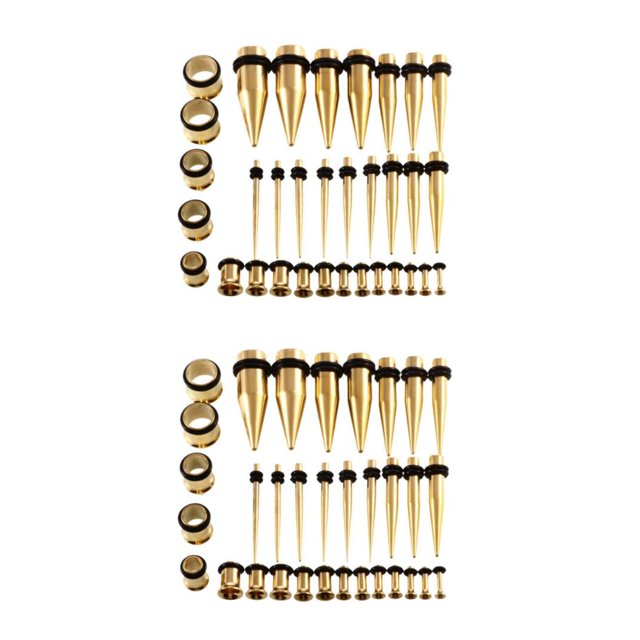 Transemion 36 Pieces Ear Gauges Stretching Kit Expanders 14G-00G Plugs Gold 36 Pcs 2Set