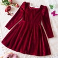 thumbnail image 4 of Toddler Girl's Long Sleeve Dresses Girls' Fall and Spring New Long Sleeve Ruffled Lace Round-Neck Embroidery Mesh Princess Bow Skirt New Long Sleeve Round Neck Dress Red 6T, 4 of 9