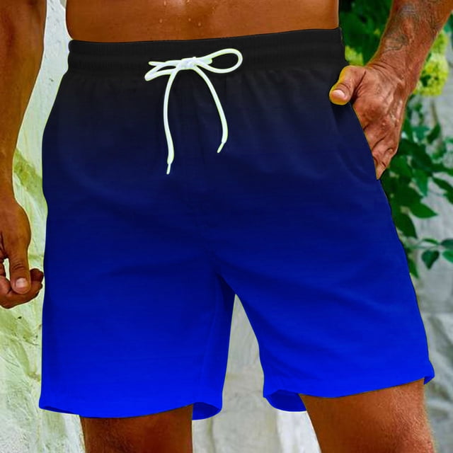 Meichang Mens Gradient Swim Trunks Summer 5 Inch Quick Drying Swimming Shorts Casual Elastic Waist Surfing Boardshorts Lightweight Drawstring Bathing Suits with Pockets Blue 4XL