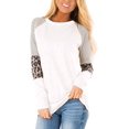 thumbnail image 1 of Womens Color Block Long Sleeve Leopard Print Tops Round Neck Striped Loose Casual Shirts Tunic Tops, 1 of 4