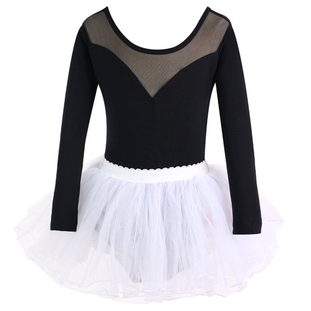 Justaucorps de Ballet pour Filles à Manches Longues, Robe de Gymnastique, Combinaison Dos Nu en Maille, Tenue de Danse Extensible pour Enfants, Tenue Tutu
