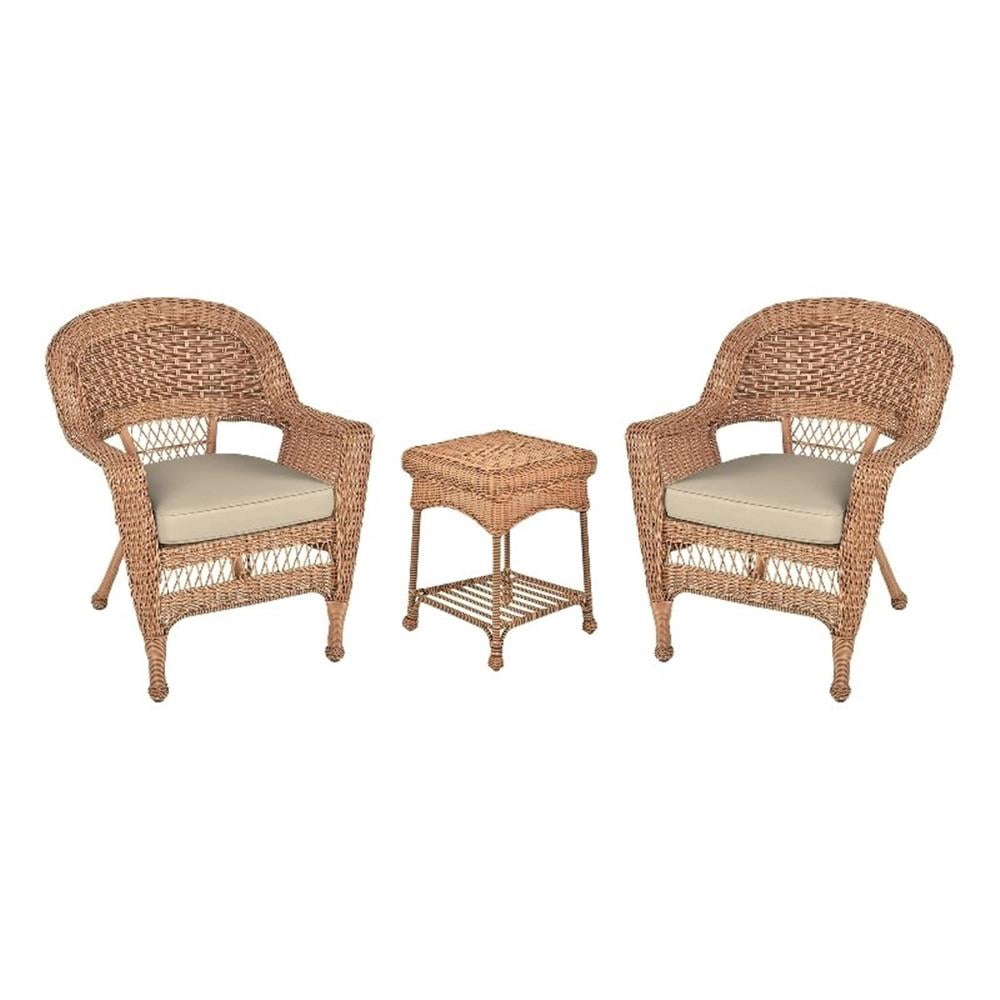 Jeco Ensemble de Conversation pour Patio en Résine Osier 3 Pcs, Miel et Blanc