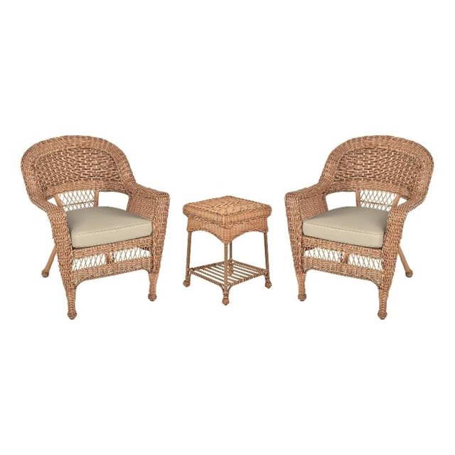 Jeco Ensemble de Conversation pour Patio en Résine Osier 3 Pcs, Miel et Blanc