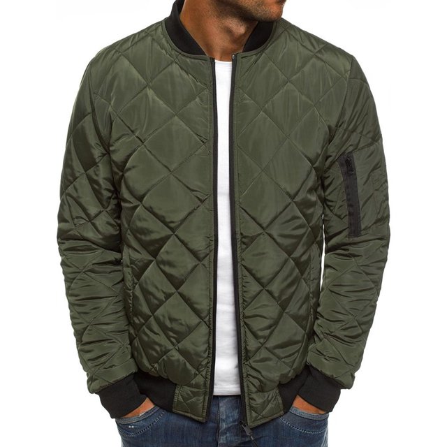 Mikilon Men Solid Casual Stand-up Collar Zipper Diamond Stitched Pocket Jacket Coats