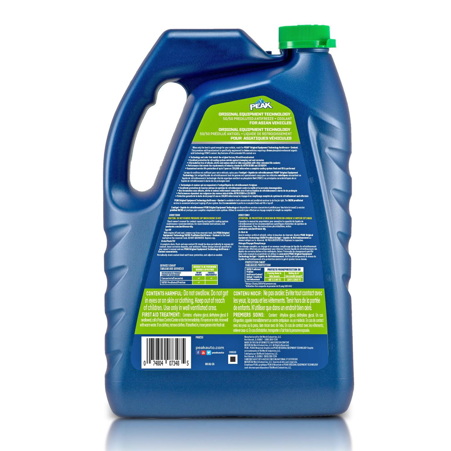 PEAK® OET Extended Life Green 50/50 Pre-Diluted  Antifreeze/Coolant for Asian Vehicles, 3.78 Liters