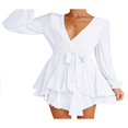 thumbnail image 2 of MesaSe Femmes Casual Manches Longues une Ligne Robe de Mode Bandage Couleur Unie Taille Haute Robe Volant, 2 of 6