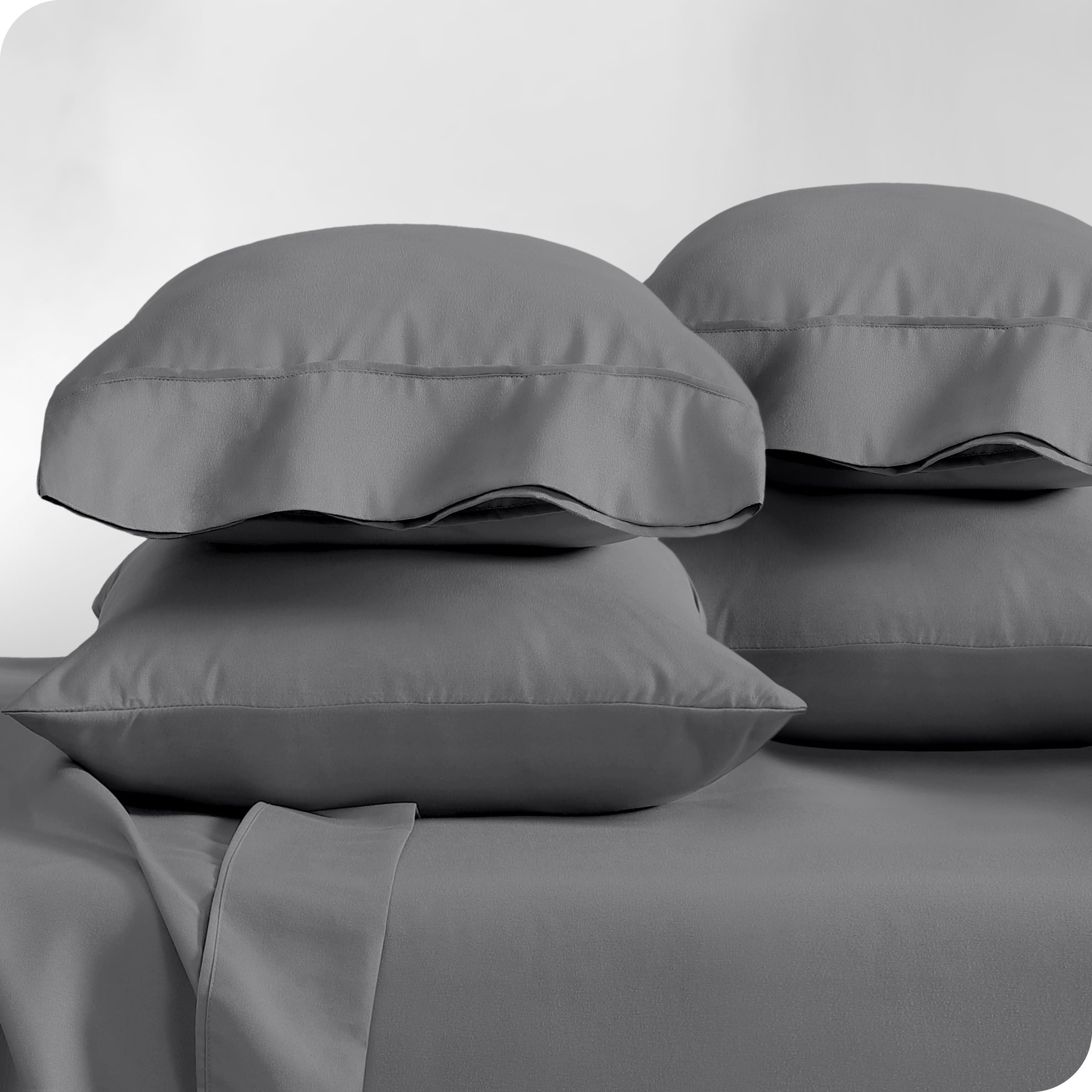 Bare Home Pillowcase Set - Premium 1800 Collection - Double Brushed - Ultra Soft - Standard Size, Gray, 4 Count