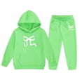 thumbnail image 4 of GDREDA Girls Sets 2 Piece Outfits Spring Children's Hoodie Set With Bow Print Green,8-9Years, 4 of 4