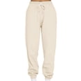 thumbnail image 3 of MAWCLOS Women Jogger Sets Long Sleeve Tracksuit Set Solid Color Two Piece Outfit Breathable Sports V Neck Sweatsuits Apricot M, 3 of 5