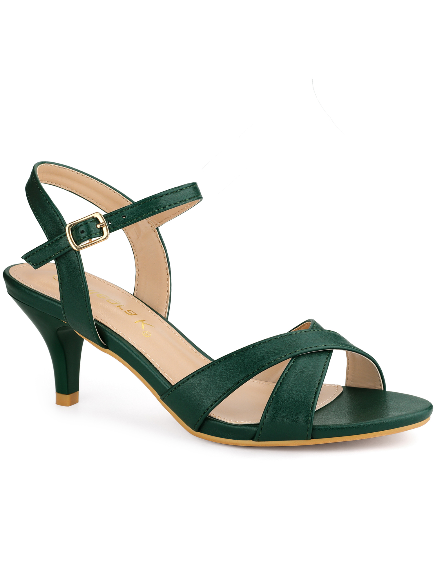 BLISSFUL STEP Sandales à Talon Chaton à Brides Croisées pour Femmes Vert Foncé 6..5