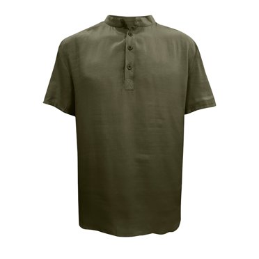 LUXUR Chemises pour Hommes à Col Rabattu Décontractées T-shirt Uni T-shirt de Vacances T-shirt à Boutons Vert Armée 2TG