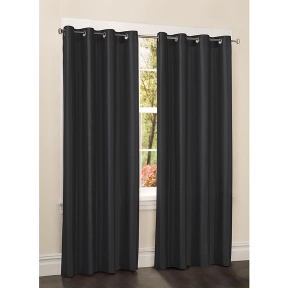 Mainstays Faux Silk 84" Drapery Grommet Window Curtains Panel, Black