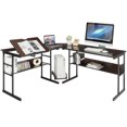 thumbnail image 1 of Gymax Bureau d'Ordinateur en Forme de L Table de Dessin Poste de Travail avec Plateau Inclinable Espresso, 1 of 10