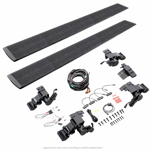 Go Rhino Running Board 20444587T E-Board E1; Protective Bedliner Coating; Black; Aluminum; Lighted; Rocker Panel Mount