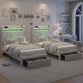 thumbnail image 5 of SIBEDS LED Bed Frame with Drawer Pockets and Linen Upholstered Cream Wingback Headboard, Twin, 5 of 5