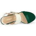 thumbnail image 3 of BLISSFUL STEP Women's Back to School Shoes Slingback Contrast Color Chunky Heel Big Circle Buckle Heeled Sandals Green White 10, 3 of 8