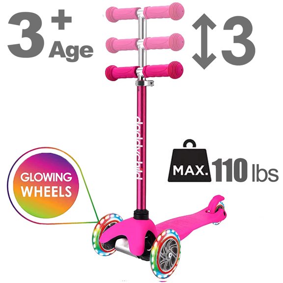 Trottinettes à 3 Roues pour Enfants, Trottinette à Pousser pour Tout-Petits de 3 à 6 Ans, Trottinette pour Garçons et Filles avec Roues Lumineuses, Mini Trottinette pour Enfants (Rose)