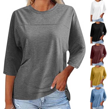 Aboser T-Shirts d'Entraînement pour Femmes à Manches 3/4, T-Shirt Décontracté Uni à Col Ras du Cou pour Femmes, Vêtements Y2k, T-Shirts Évacuant l'Humidité, Coupe Ample, T-Shirts Basiques