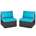 thumbnail image 3 of Patiojoy 2-Piece Outdoor Wicker Rattan Sectional Armless Sofa Chair w/ Turquoise Cushions, 3 of 5