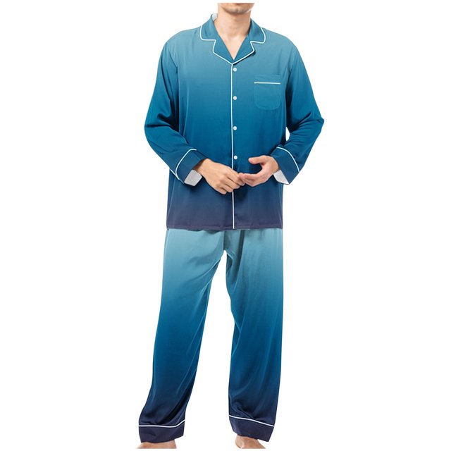 cllios Mens Long Sleeve Pajamas Sets Gradient Print Loungewear Ultra Soft Button Down Sleepwear 2 Pcs Pj Set with Pockets