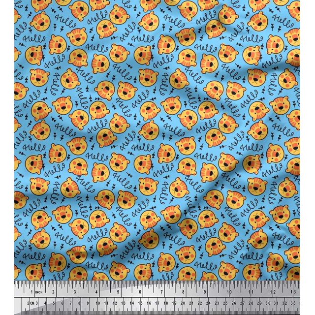 Soimoi Poly Georgette Fabric Text & Tiger Face Cartoon Print Fabric by The Yard 42 Inch Wide