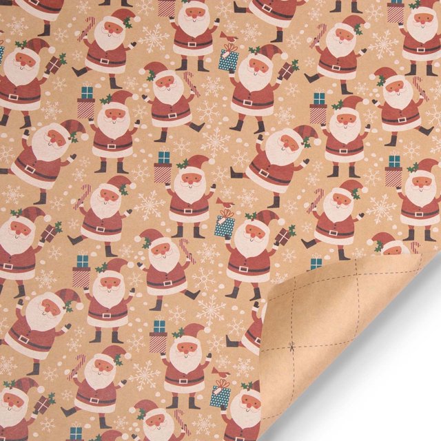 PVCS Holiday Reversible Wrapping Paper Bundle, Rustic Christmas (Pack of 1, 145 sq. ft. ttl) Santa