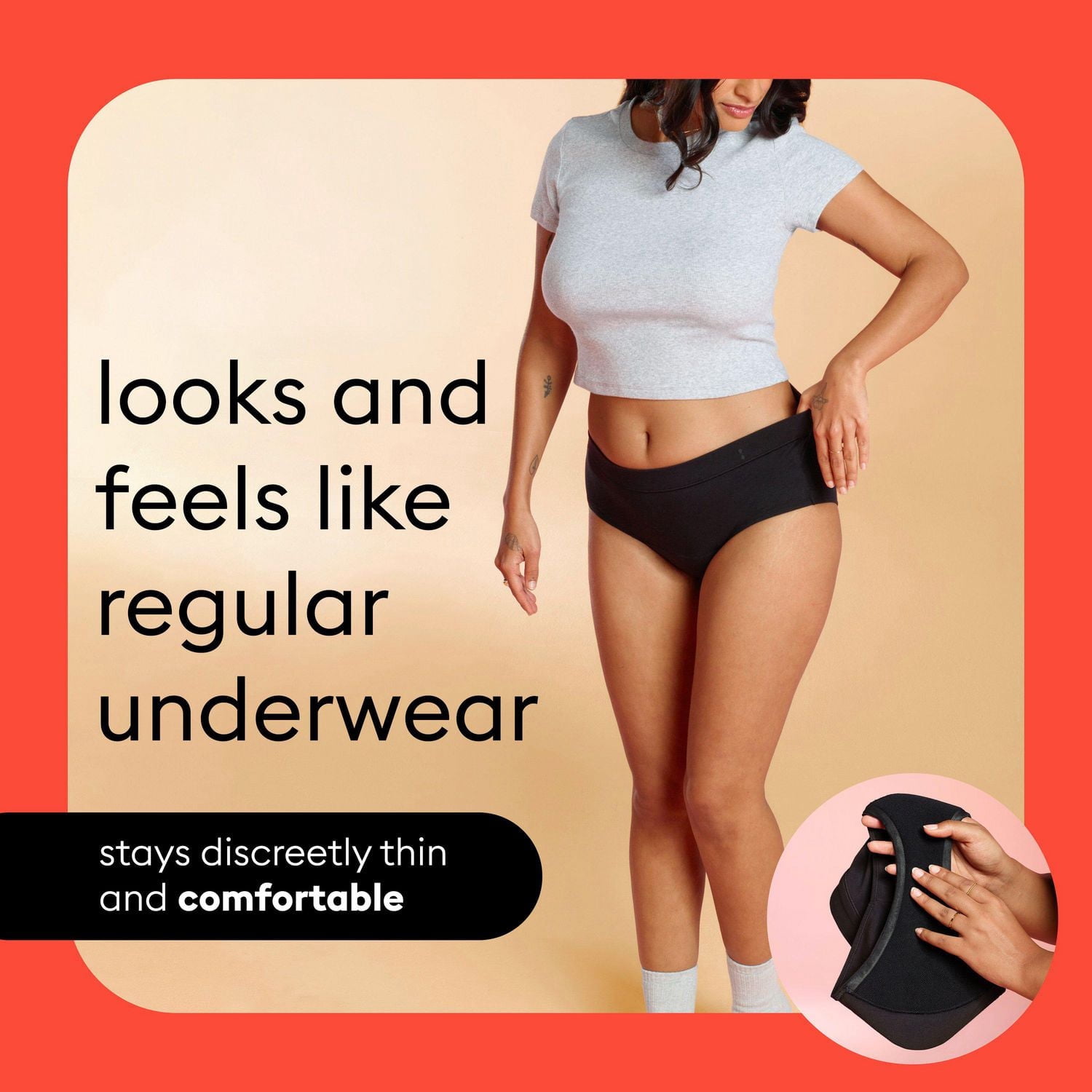 Culotte confortable pour tous les jours Thinx for All Women, sous-vêtement pour les règles contre les fuites, taille très grande, noir