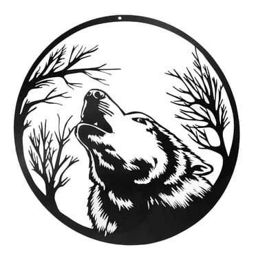 Décoration Murale Noire En Métal Hurlant Tête De Loup