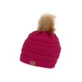thumbnail image 1 of Gravity Threads Cable Knit Faux Fur Pom Pom Beanie Hat, Hot Pink, 1 of 2