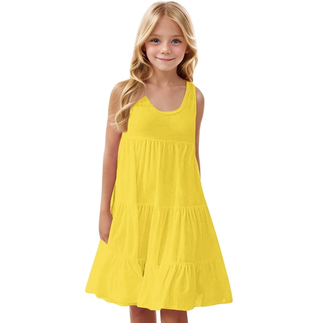 RXIRUCGD 2025 Vêtements d'Été pour Enfants Robe Décontractée Mignonne à Manches Courtes et Col Rond pour Enfants et Filles