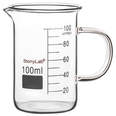 StonyLab Gobelet en Verre Borosilicaté de 100 ml avec Poignée, Tasse de Mesure de Laboratoire Résistante à la Chaleur pour Expériences