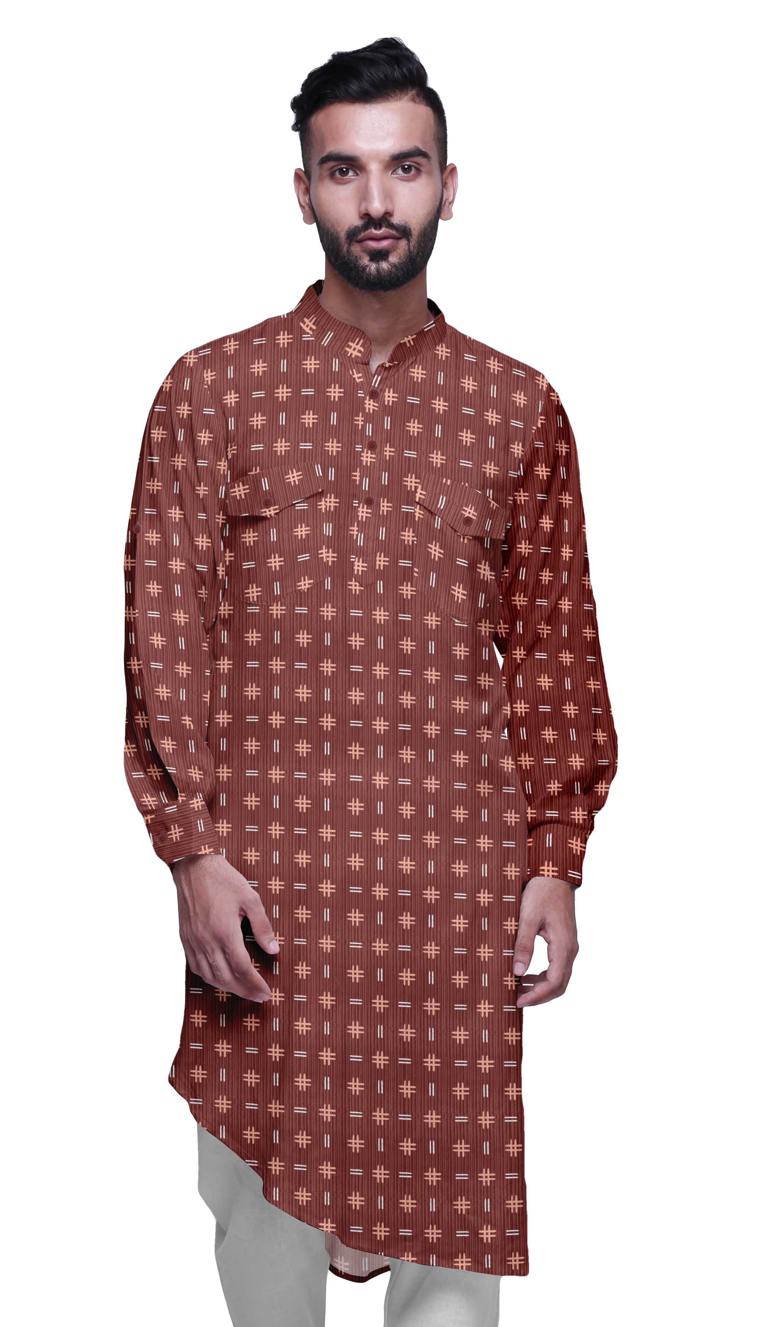 Atasi Rayon Ethnic Long Kurta For Boys Printed Party Wear Kurta For Men