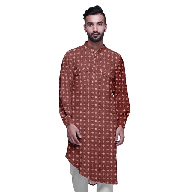 Atasi Style Asymétrique Kurta pour Hommes Imprimée Longue Chemise Kurta Décontractée