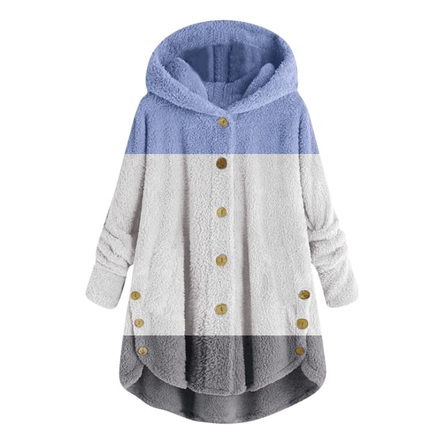 Lolmot Mode Femmes Chandail à Fermeture Éclair Col en V à Enfiler Hauts Manches Longues Blouse à Capuche Chandail en Molleton. Cette Blouse à Capuche Décontractée Présente un design patchwork avec un Tissu polyester Doux et Texturé en Tons Bleu, Blanc et Gris. Elle a un devant Boutonné, des Manches Longues et un Ourlet Asymétrique. Convient pour un Usage Décontracté, Quotidien Ou Saisonnier en Automne, en Hiver et au Printemps.