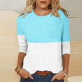 thumbnail image 2 of IROINID T-Shirts pour Femmes à Manches 3/4 Réduits Imprimés, T-shirt Ample, Blouse Mi-Longue, Col Rond, Hauts de Détente, Bleu Pâle, 2 of 4