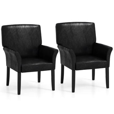 Costway 2 PCS PU Leather Guest Chairs Reception Side Arm Chairs Rubber Wood Legs