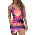 thumbnail image 2 of Ovzne Robes pour Femmes Robe Femme Mode Robe d'Été pour Femmes Poches Décontractée Col Rond Sans Manches Imprimé Plage Robes d'Été Boho Robe Mini Robes Grande Taille Robe Maxi Liquidation, 2 of 7