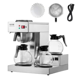 12 Coupes Commercial Drip Coffee Maker avec 3 Carafes et carafes de verre 3 Bureau des réchauffeurs