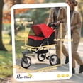 thumbnail image 3 of PawHut Luxury Pet Stroller Lightweight Dog Cat Travel Carriage with 3-Rubber Wheels, One-click Folding Design, Adjustable Canopy, Zippered Mesh Window Door, Red, 3 of 10