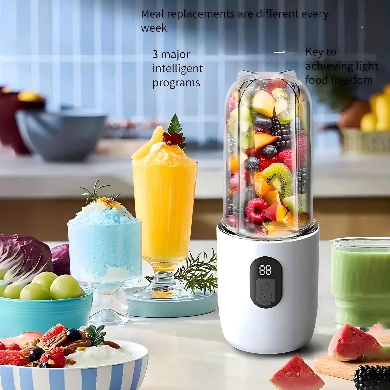 Portable USB- Blender with & Powerful Motor - USB-Rechargeable Detachable Blendable for Smoothies, Shakes, Ice Cream - Compact Lightweight Blender Suitable for, Gym, Travel - 1500 RPM Motor