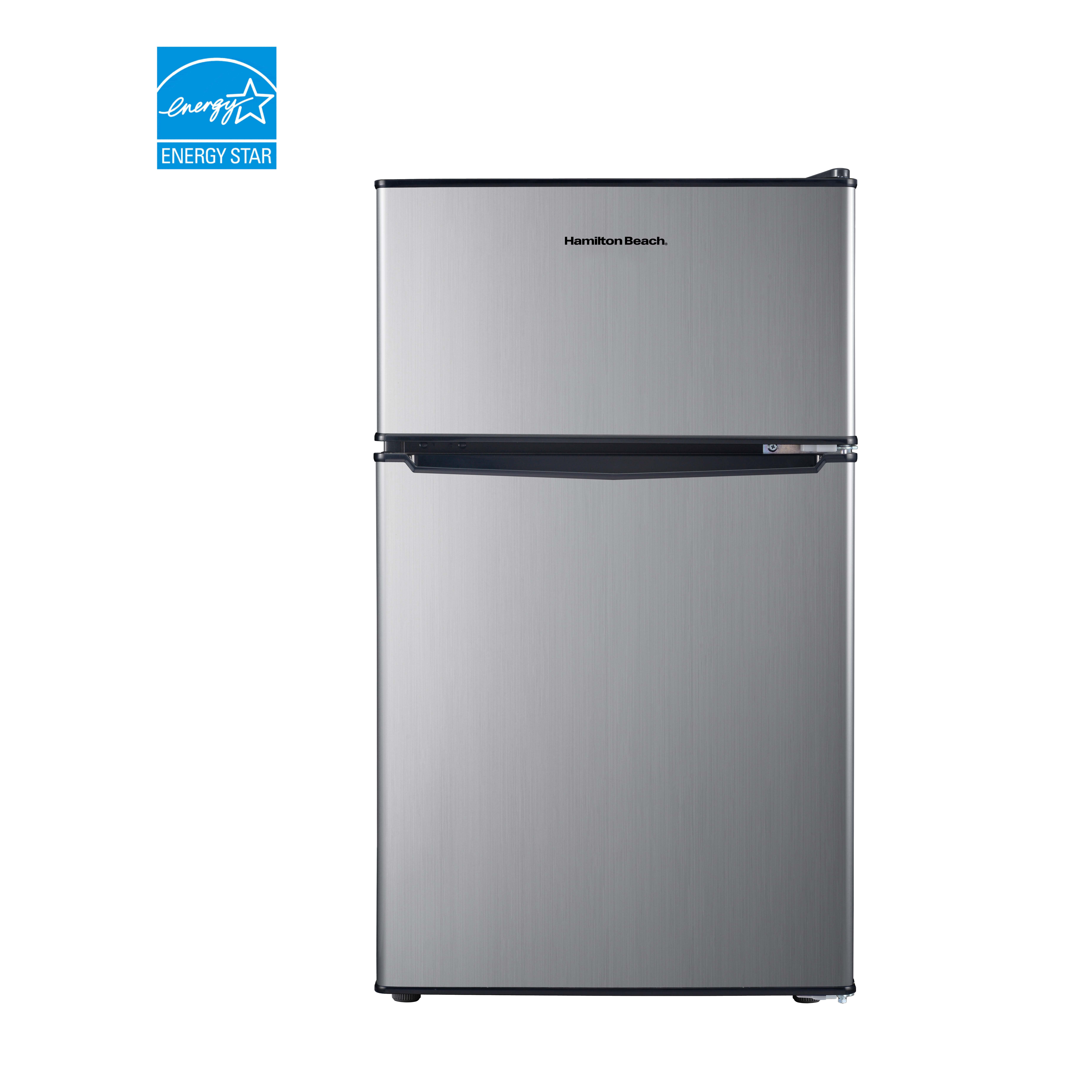 Hamilton Beach 3.1 Cu.Ft Mini Fridge with True Freezer, 2-Door Compact Refrigerator, Energy Star, Reversible Doors, Stainless Steel