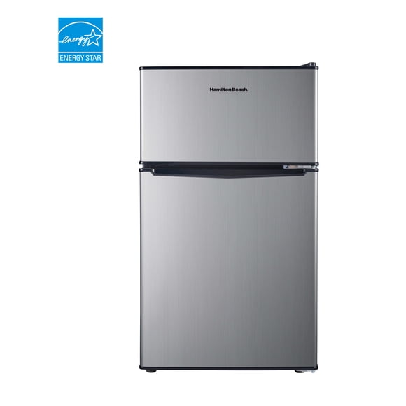 Hamilton Beach 3.1 Cu.Ft Mini Fridge with True Freezer, 2-Door Compact Refrigerator, Energy Star, Reversible Doors, Stainless Steel