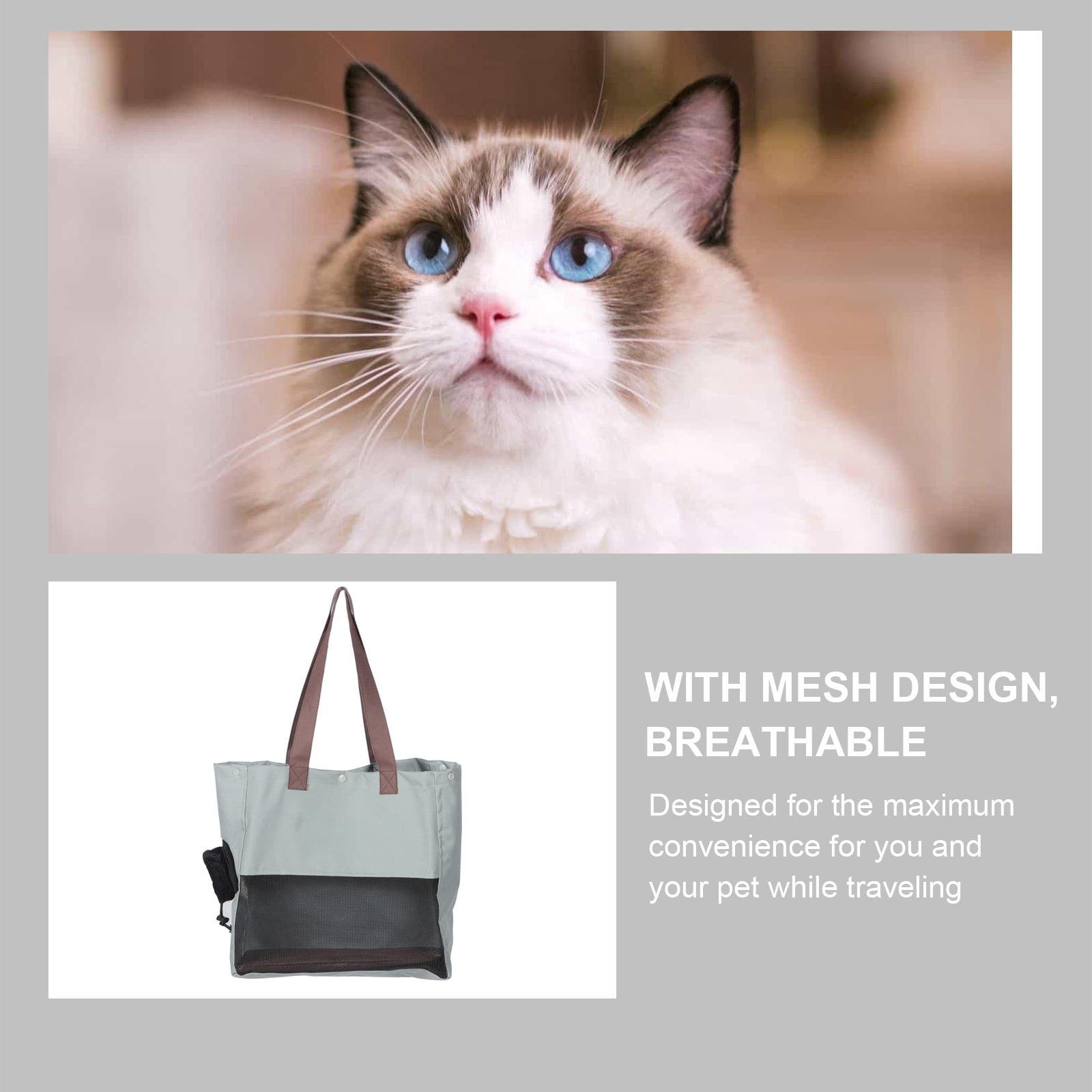 UPGRATOR Light Grey Foldable Cat Carrier Bag with Mesh Design and Comfortable Shoulder Straps
