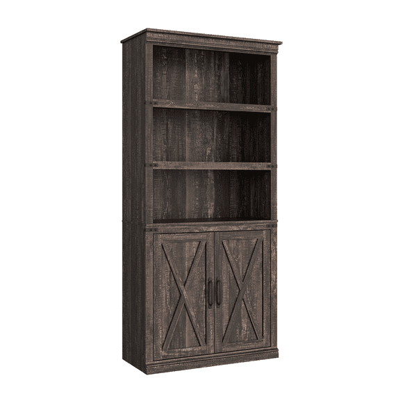 5 Tier Bookcase,69 in Tall Large Farmhouse Wood Bookshelves with Open Shelves & Doors, Vintage Display Cabinet for Living Rooms