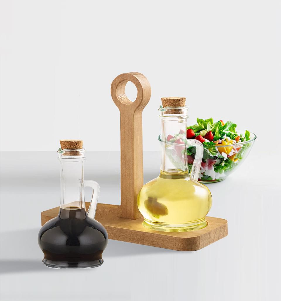 2PC Oil & Vinegar Set With Wood Tray