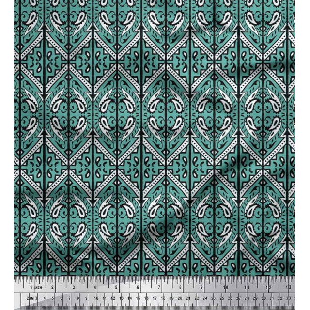 Soimoi Cotton Voile Fabric Geometric & Paisley Block Print Fabric by The Yard 56 Inch Wide