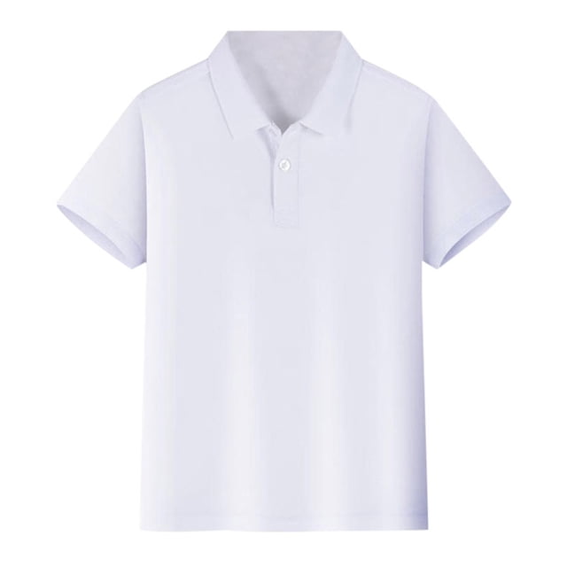 Hiiyo Kids Little Girls Short Sleeve Polo Shirt in a solid white color. This unisex polo features a classic collared design with a buttoned placket and short sleeves. Made from a soft, breathable cotton blend, it offers a comfortable fit for children aged 4 to 12 years. Suitable for daily wear, school, outdoor play, and casual occasions. The durable fabric resists shrinkage and is easy to care for with machine washing.
