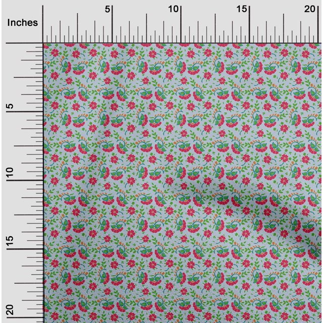 oneOone Georgette Viscose Fabric Leaves & Floral Block Printed Fabric 1 Yard 42 Inch Wide