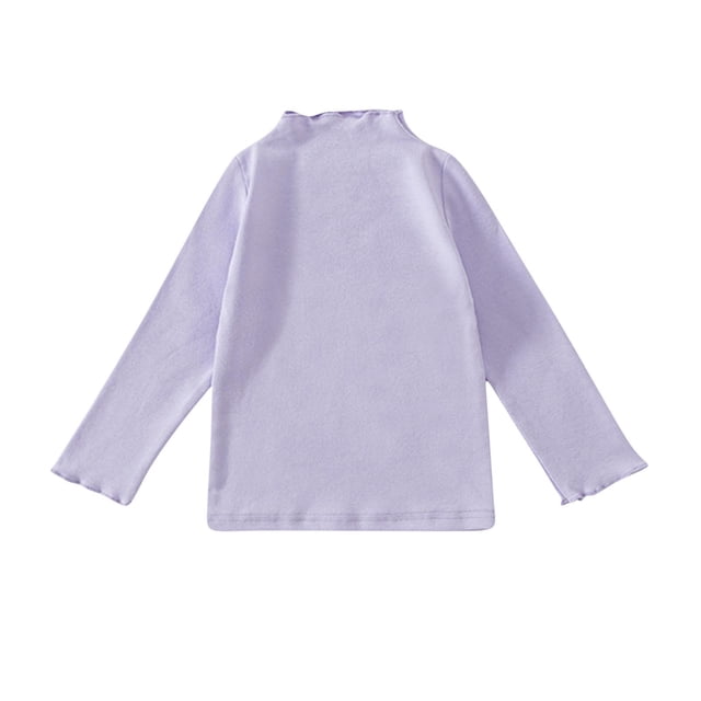 cfhntfmh Hauts Décontractés pour Filles Garçons Col Roulé Manches Longues Mode Ourlet à Volants Hauts Automne Confortables T-Shirts Unis