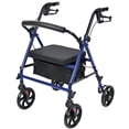 thumbnail image 1 of Déambulateur à 4 Roues avec Siège de 14 Pouces x 12 Pouces, Marchette Pliante avec Pochette de Rangement, Hauteur Ajustable, Roues de 8 Pouces, Capacité de Charge de 300 Lb, Bleu, 1 of 8